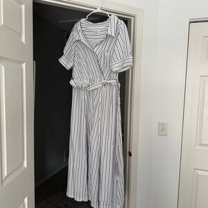 Calvin Klein Short Sleeve Striped Dress - White and Blue